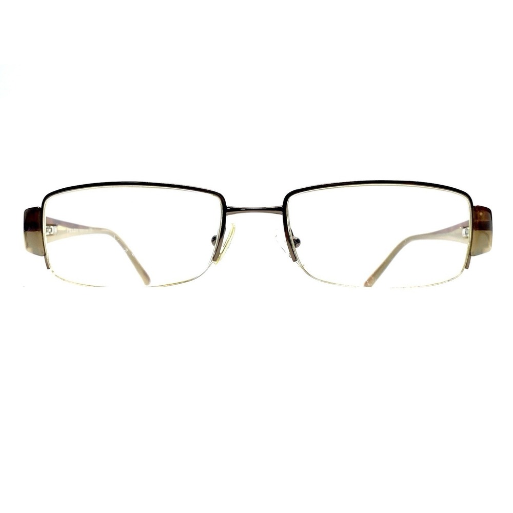 Prada Gold Rectangular Glasses Brown Tan Temples Italy VPR74H 766-1O1 53 18 135